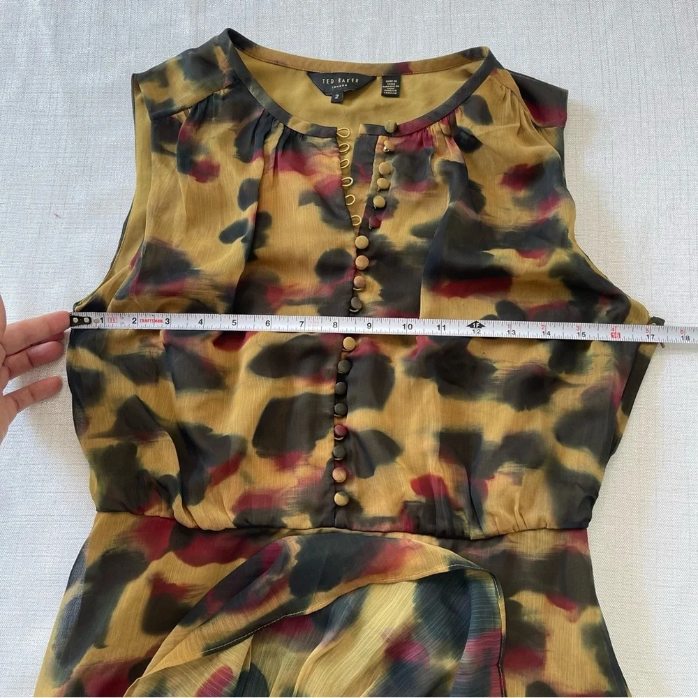 TED BAKER DRESS ELVINIA ANIMAL PRINT BUTTON UP GGT MINI DRESS BROWN. Size 2 - Picture 11 of 12